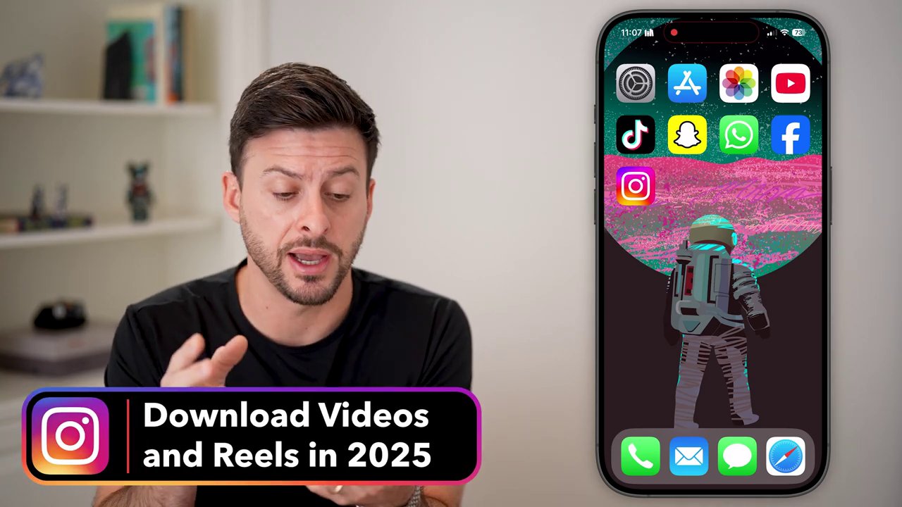 The Instagram app interface is shown, highlighting the Reels button at the bottom of the screen.
