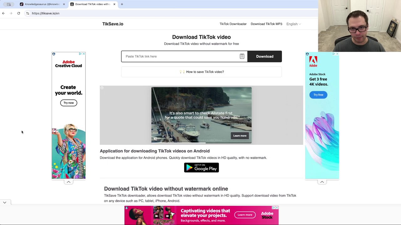 A screenshot of the ticksafe.io website interface, showing a simple input box for pasting TikTok links.