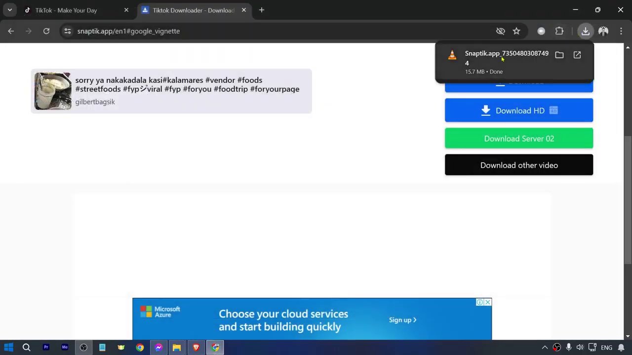 The cursor is clicking the 'Copy Link' option on a TikTok video's share menu.