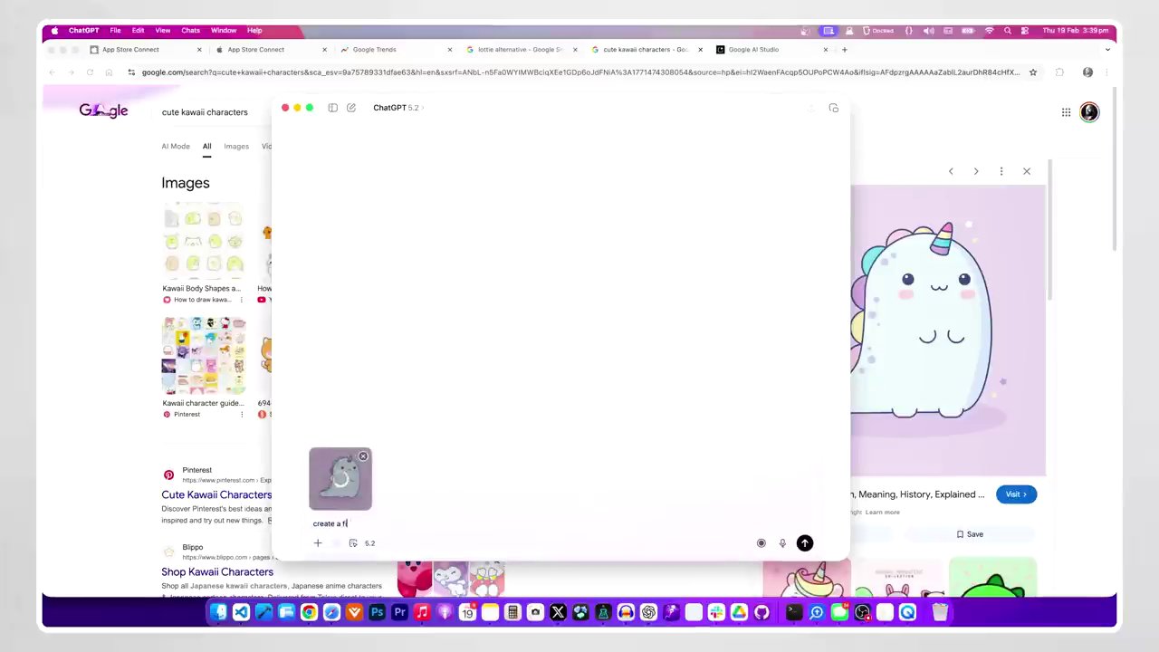 The initial AI-generated fish character with a unicorn horn, later refined on a green screen background.