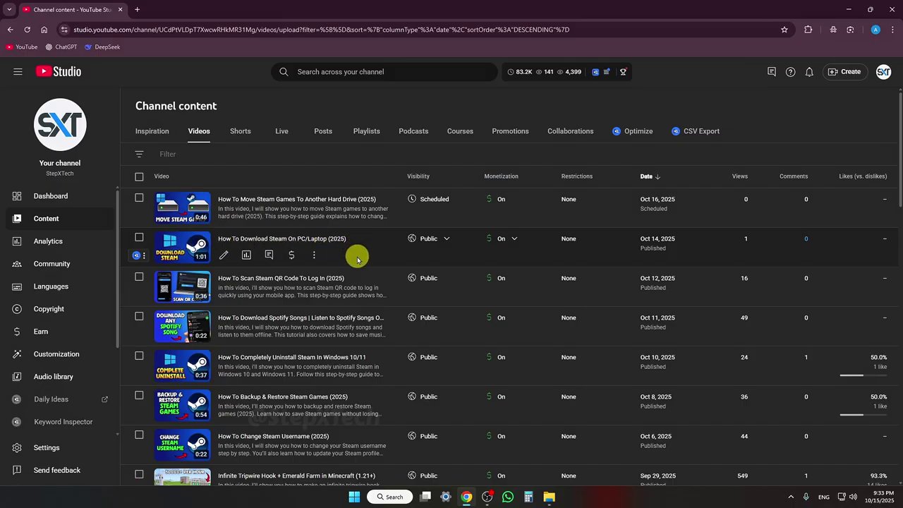 A close-up view of the YouTube interface, showing the user clicking on their profile icon in the top-right corner.