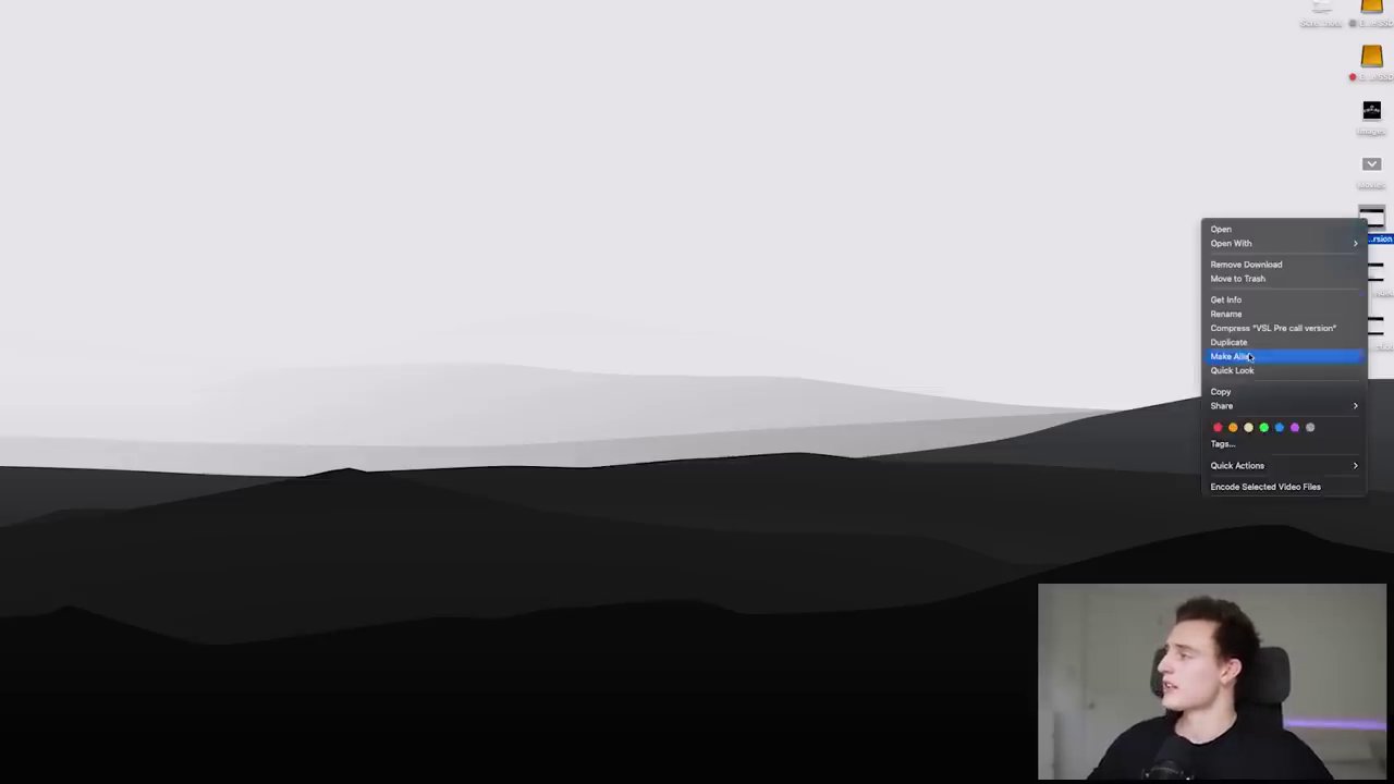 A Mac desktop showing the right-click context menu with the 'Share' and 'AirDrop' options highlighted for sending a video file.