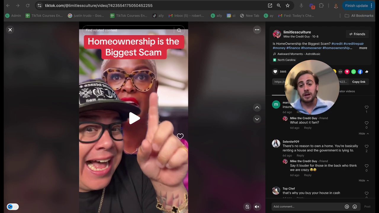 An example of a successful reaction video format, where a creator provides commentary over a trending clip about home ownership.