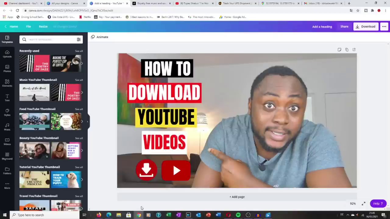 The YouTube Studio dashboard showing the navigation menu with options like Content, Analytics, and Comments.