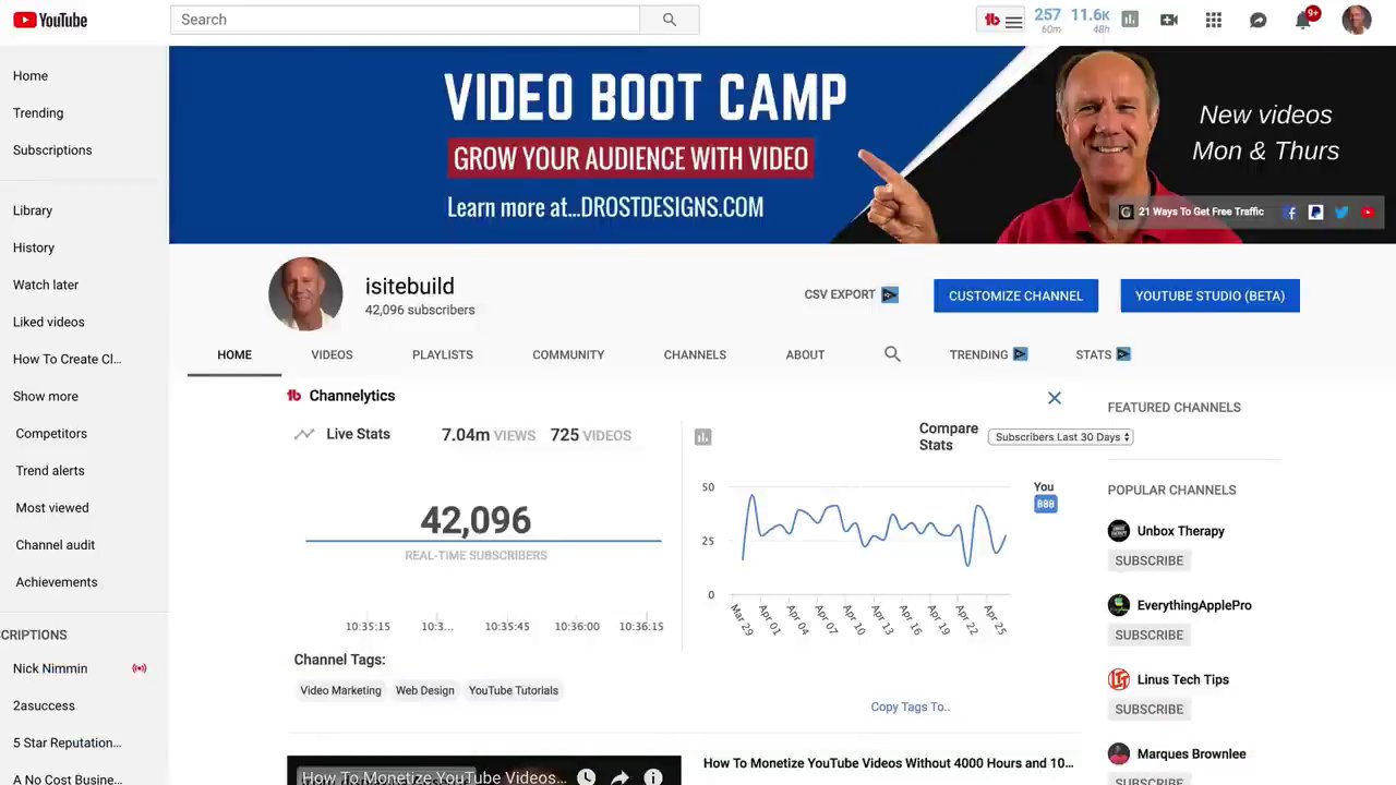 The YouTube interface showing the profile icon in the top right corner, which is the entry point to YouTube Studio.
