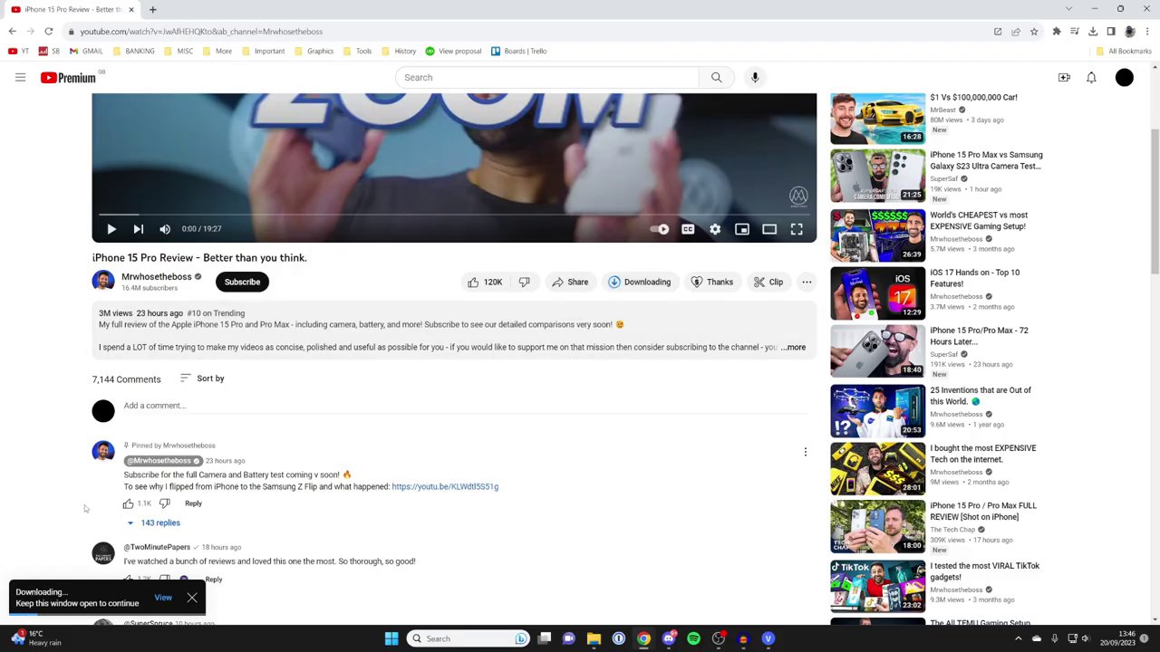 The host points to the "Download" button below a YouTube video player, explaining it's a feature of YouTube Premium.