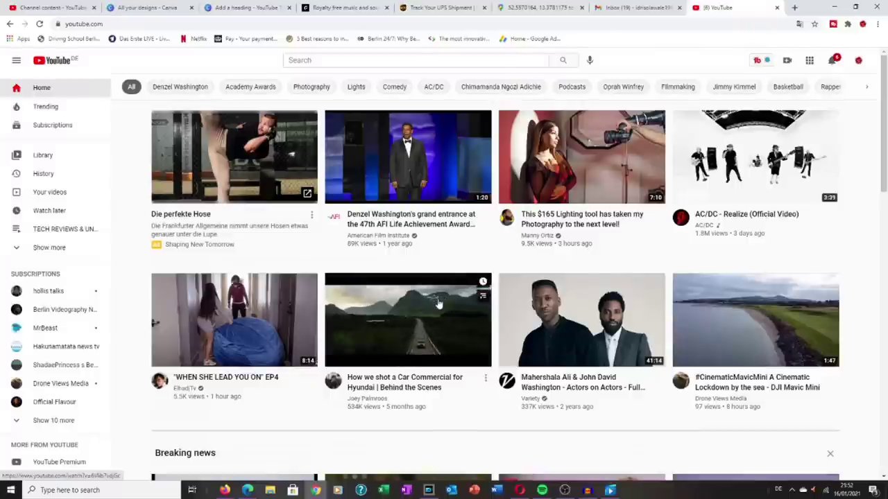 The YouTube interface highlighting the YouTube Premium benefits and the download icon on a video thumbnail.